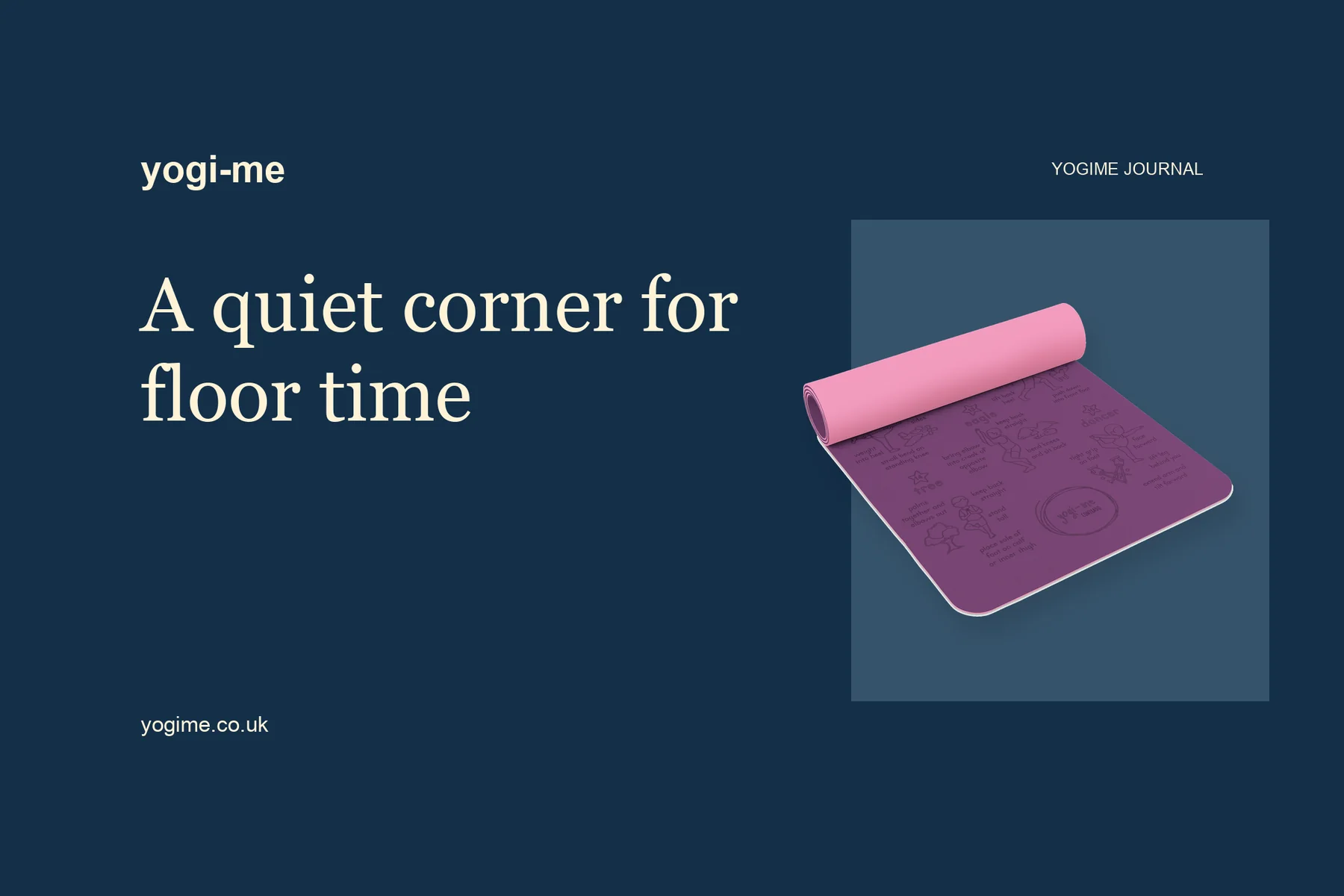 A card reading "From storytime to stretch time" beside a pink Yogi-Me mat