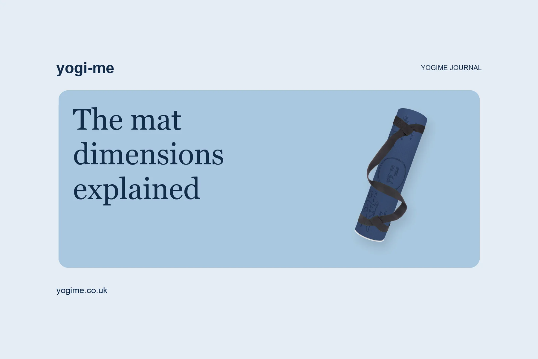 A card reading "The mat dimensions explained" beside a blue Yogi-Me mat