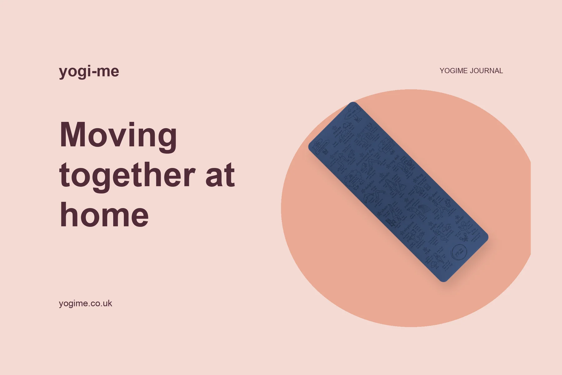 A card reading "Moving together at home" beside a navy Yogi-Me mat