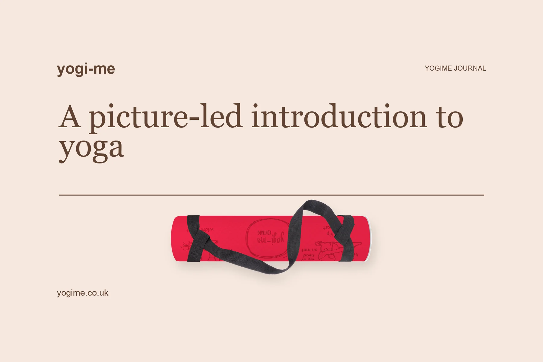A card reading "A picture-led introduction to yoga" above a rolled red Yogi-Me mat