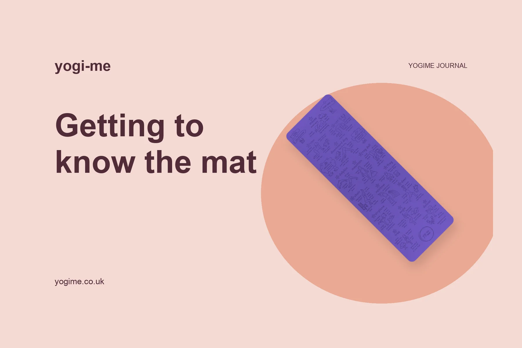 A card reading "Getting to know the mat" beside a purple Yogi-Me mat